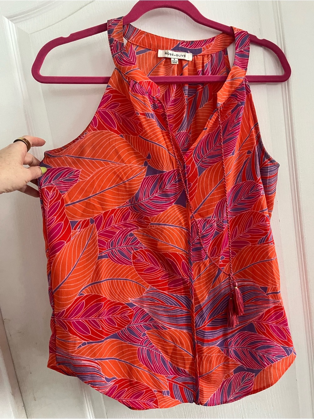 Orange leaf printed top